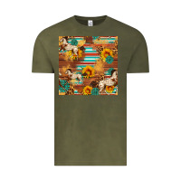 Vintage Olive Western Horse Sunflowers Gemstone Seamless Pattern Vintage Tee - FaDigitalArtStudio