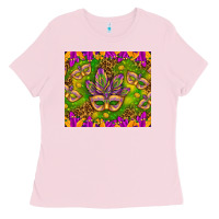 Bubblegum Pink Mardi Gras masks and coins tumbler Ladies Tee - HowdyJamesFarm