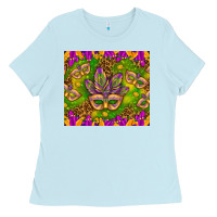 Baby Blue Mardi Gras masks and coins tumbler Ladies Tee - HowdyJamesFarm