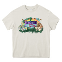Cream Happy Easter Day rainbow Heavy Core Tee - HowdyJamesFarm