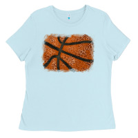 Baby Blue Basketball leopard glitter background Ladies Tee - HowdyJamesFarm