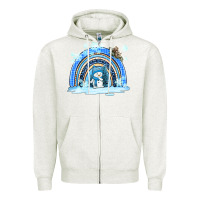Oatmeal Heather winter   rainbow and snowman Zipper Hoodie - AdoDesignShop