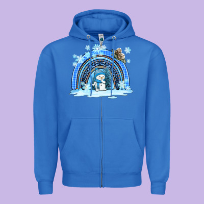 Winter   Rainbow And Snowman Zipper Hoodie Designed By Adodesignshop