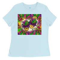 Baby Blue Mardi Gras masks tumbler Ladies Tee - HowdyJamesFarm