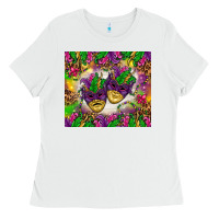 White Mardi Gras masks tumbler Ladies Tee - HowdyJamesFarm