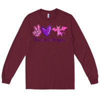 Burgundy Peace Love Dragons Long Sleeve Tee - RanaPortraitStore