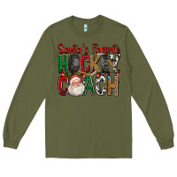 Army Green Santa's Favorite Hockey Coach For Christmas Long Sleeve Tee - FaDigitalArtStudio