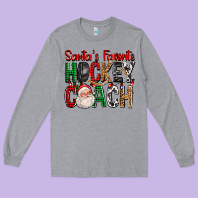 Santa's Favorite Hockey Coach For Christmas Long Sleeve Tee Designed By Fadigitalartstudio