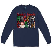 Navy Santa's Favorite Hockey Coach For Christmas Long Sleeve Tee - FaDigitalArtStudio