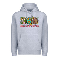 Heather Grey Happy Easter With Western Eggs And Sunflowers Premium Hoodie - RanaPortraitStore