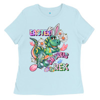 Baby Blue Easter Saurus Rex Easter Day Ladies Tee - CowGirlArtShop