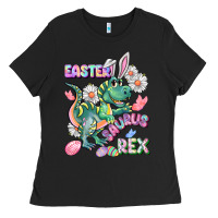 Black Easter Saurus Rex Easter Day Ladies Tee - CowGirlArtShop