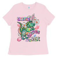 Bubblegum Pink Easter Saurus Rex Easter Day Ladies Tee - CowGirlArtShop