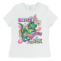 White Easter Saurus Rex Easter Day Ladies Tee - CowGirlArtShop