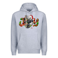 Heather Grey panda joy christmas Premium Hoodie - LillyAllenDesigns