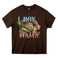 Chocolate Brown Boy Mama western cactus Cowboy Heavy Core Tee - HowdyJamesFarm