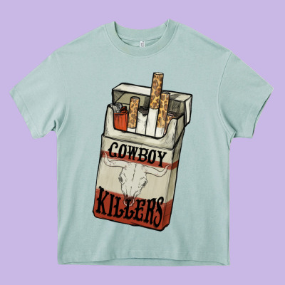 Cowboy Killers Cigarette Package Heavy Core Tee Designed By Howdyjamesfarm