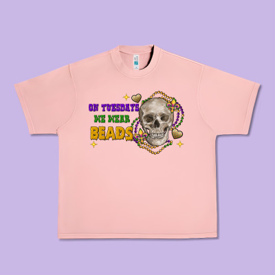 On Tuesdays We Wear Beads Skull Urban Heavy Tee Designed By Fadigitalartstudio