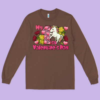 My First Valentine's Day Unicorn Long Sleeve Tee Designed By Fadigitalartstudio