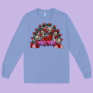 Skull Xoxo Rainbow Valentine's Day Long Sleeve Tee Designed By Fadigitalartstudio