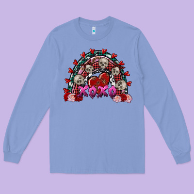 Skull Xoxo Rainbow Valentine's Day Long Sleeve Tee Designed By Fadigitalartstudio