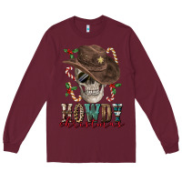 Burgundy howdy christmas skull Long Sleeve Tee - FaDigitalArtStudio