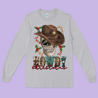 Howdy Christmas Skull Long Sleeve Tee Designed By Fadigitalartstudio