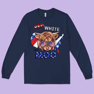 Red White And Moo Cow Long Sleeve Tee Designed By Ranaportraitstore