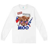 White Red White And Moo Cow Long Sleeve Tee - RanaPortraitStore