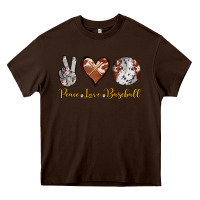 Chocolate Brown peace love baseball Heavy Core Tee - RanaPortraitStore