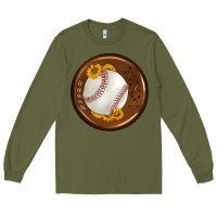 Army Green baseball with sunflower round earrings Long Sleeve Tee - BundleAndBundleShop