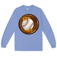 Colony Blue baseball with sunflower round earrings Long Sleeve Tee - BundleAndBundleShop