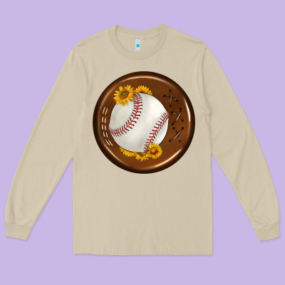 Baseball With Sunflower Round Earrings Long Sleeve Tee Designed By Bundleandbundleshop