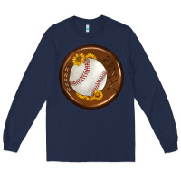 Navy baseball with sunflower round earrings Long Sleeve Tee - BundleAndBundleShop