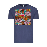 Vintage Denim Western Landrace Pig With Sunflowers Seamless Vintage Tee - FaDigitalArtStudio