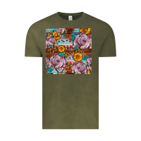Vintage Olive Western Landrace Pig With Sunflowers Seamless Vintage Tee - FaDigitalArtStudio