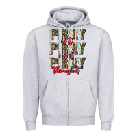 Heather Grey pray on it pray over it pray through it Zipper Hoodie - AdoDesignShop