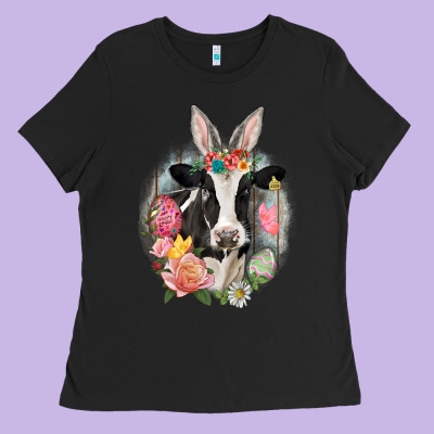 Happy Easter Cow Easter Day Ladies Tee Designed By Cowgirlartshop