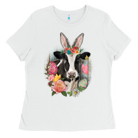 White Happy Easter Cow Easter Day Ladies Tee - CowGirlArtShop