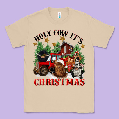 Holy Cow Its Christmas Classic Tee Designed By Cowgirlartshop