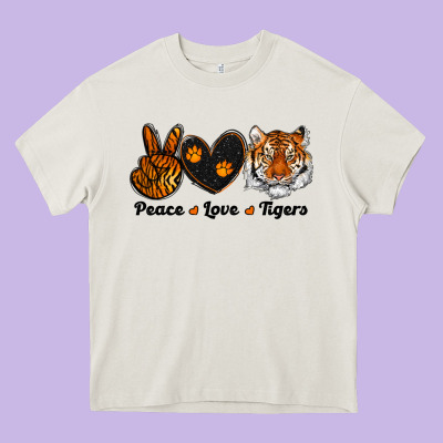 Peace Love Tigers Heavy Core Tee Designed By Ranaportraitstore