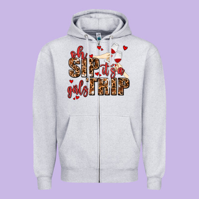Oh Sip Its A Girls Trip Zipper Hoodie Designed By Adodesignshop