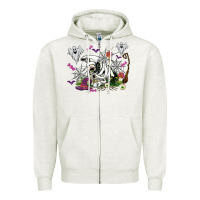 Oatmeal Heather halloween cow and ghosts Zipper Hoodie - AdoDesignShop