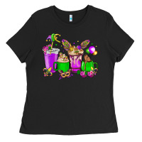 Black Mardi Gras coffee cups Ladies Tee - HowdyJamesFarm
