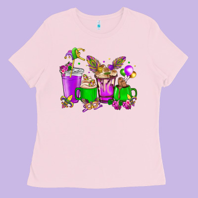 Mardi Gras Coffee Cups Ladies Tee Designed By Howdyjamesfarm
