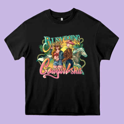 Busy Doing Cowgirl Shit Heavy Core Tee Designed By Howdyjamesfarm