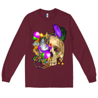 Burgundy mardi gras skull Long Sleeve Tee - FaDigitalArtStudio