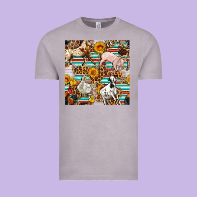 Western Leopard Farm Animals Seamless Pattern Vintage Tee Designed By Fadigitalartstudio