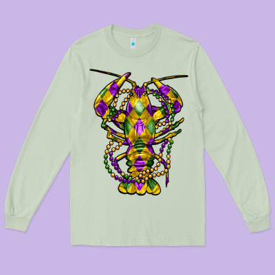 Mardi Gras Crawfish Long Sleeve Tee Designed By Fadigitalartstudio