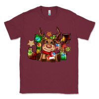 Burgundy reindeer joy christmas Classic Tee - CowGirlArtShop